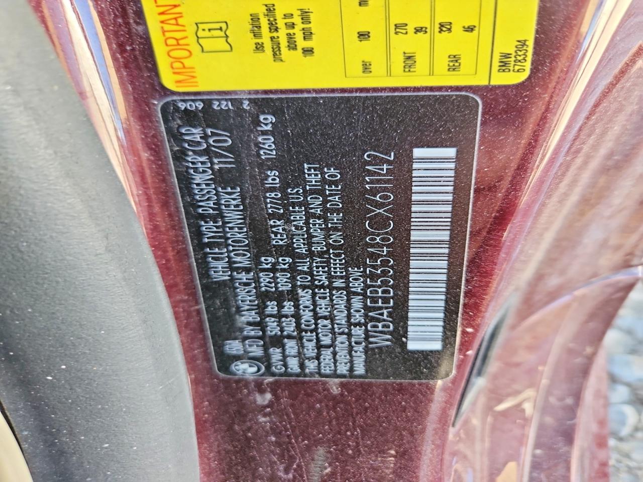 2008 Bmw 650 I Burgundy vin: WBAEB53548CX61142