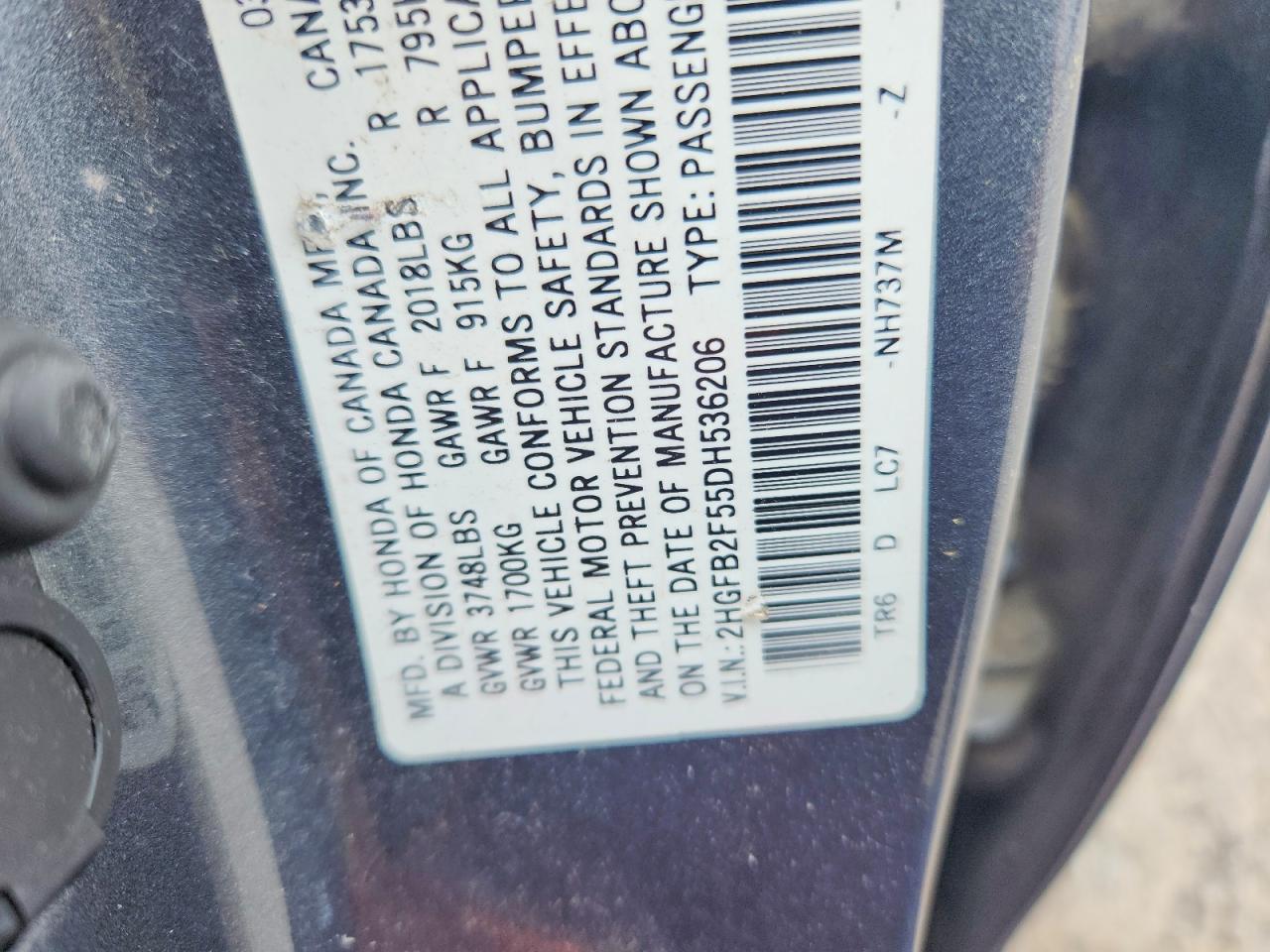 2013 Honda Civic Lx Gray vin: 2HGFB2F55DH536206
