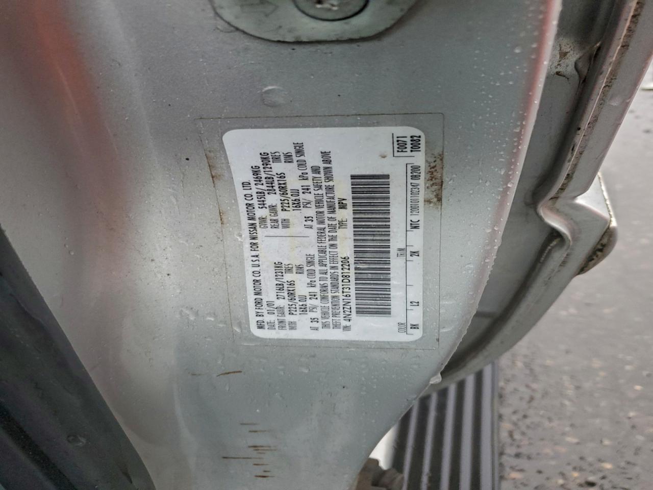 2001 Nissan Quest Se Silver vin: 4N2ZN16T31D812206