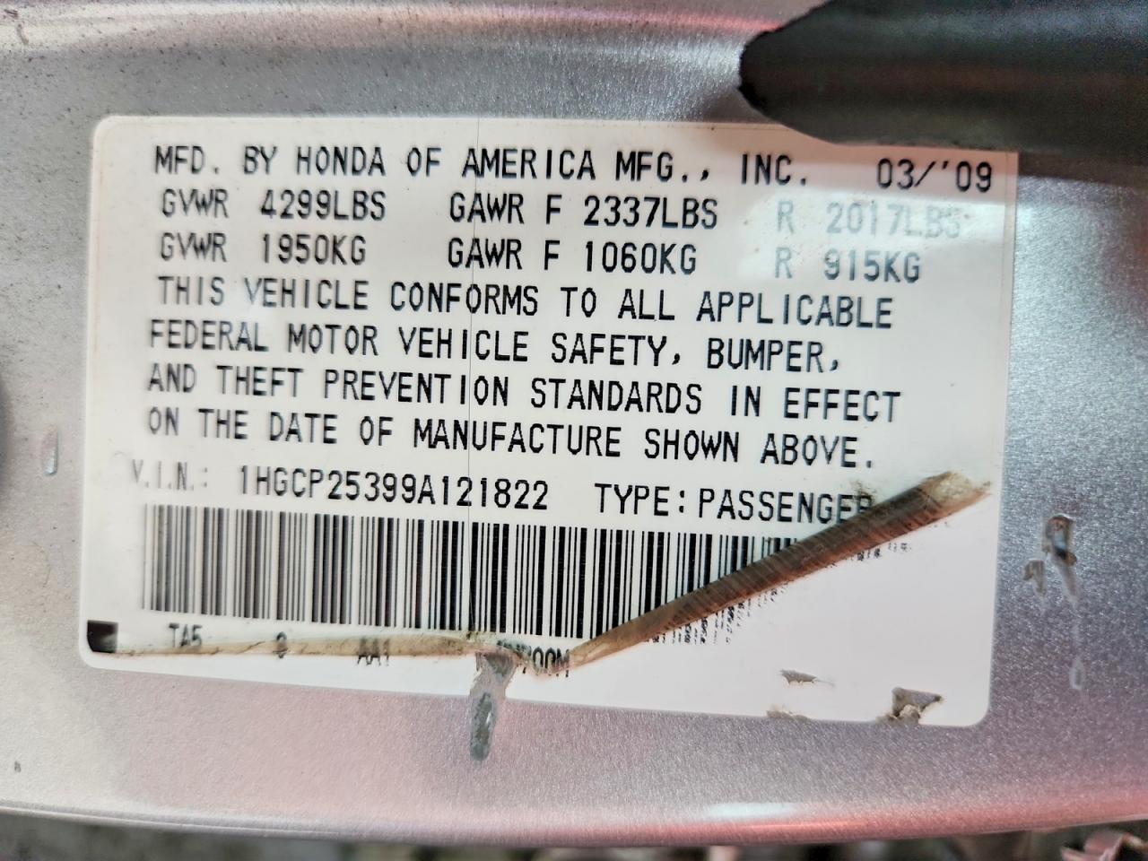 2009 Honda Accord Lx Silver vin: 1HGCP25399A121822