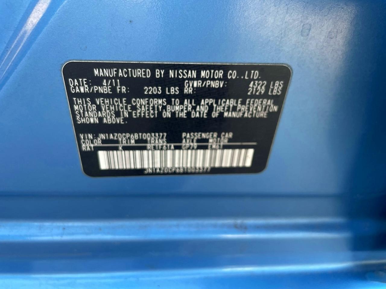 2011 Nissan Leaf Sv Синий vin: JN1AZ0CP6BT003377