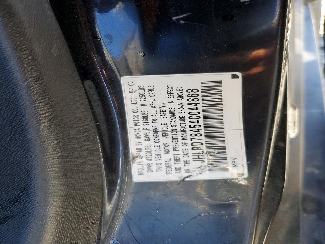 2004 Honda Cr-v Lx Черный vin: JHLRD78454C044868