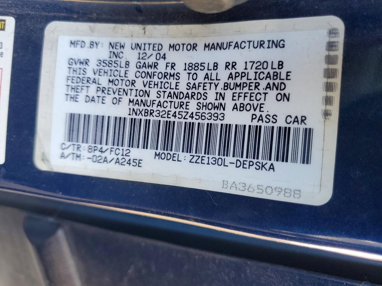 2005 Toyota Corolla S Blue vin: 1NXBR32E45Z456393