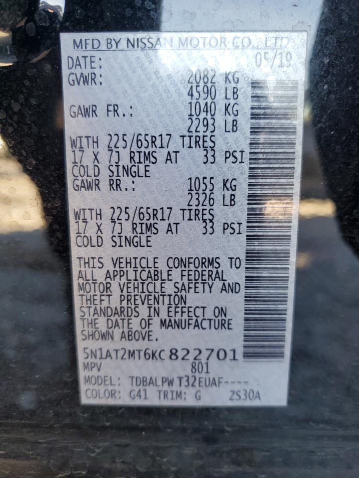 2019 Nissan Rogue S Black vin: 5N1AT2MT6KC822701