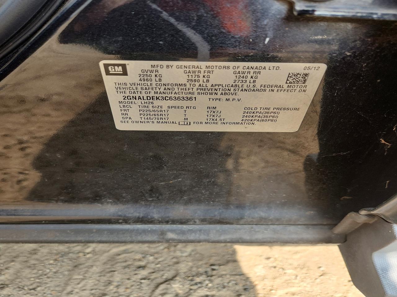 2012 Chevrolet Equinox Lt Black vin: 2GNALDEK3C6363361