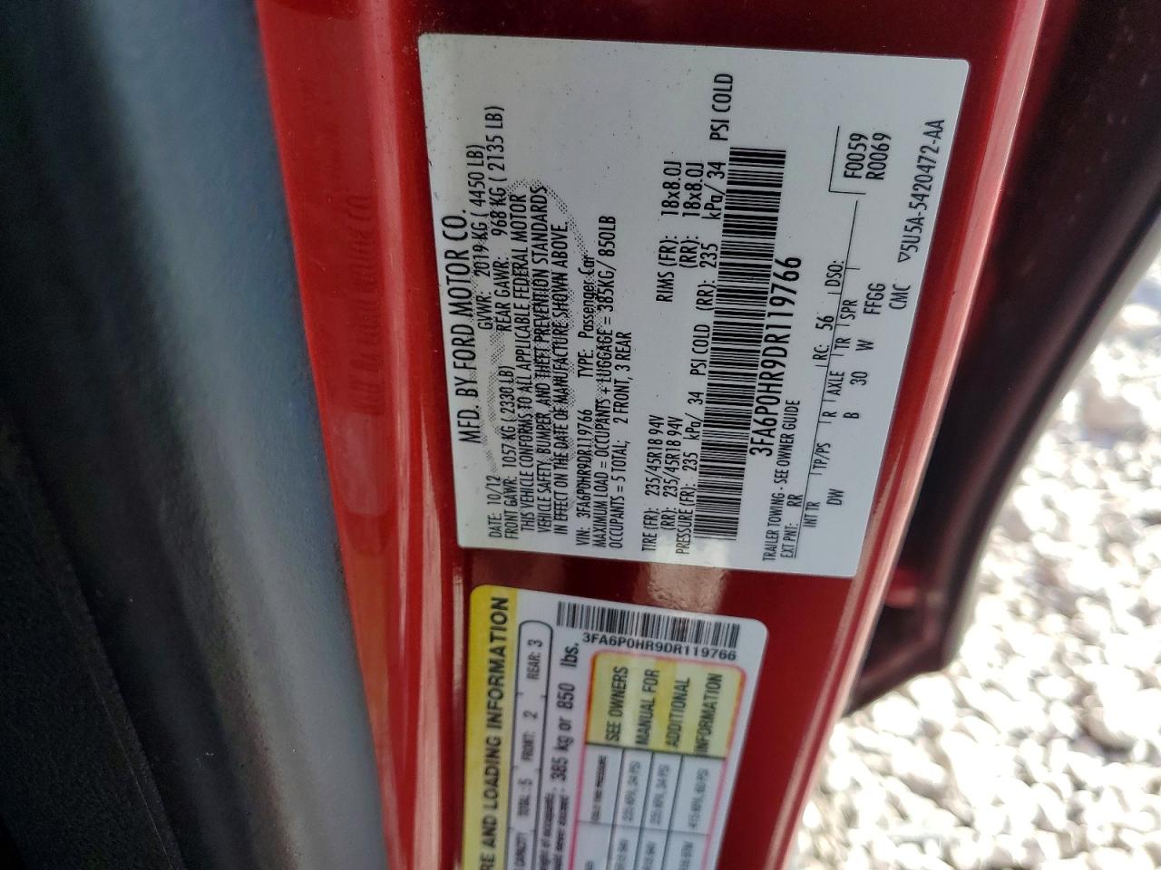 2013 Ford Fusion Se Red vin: 3FA6P0HR9DR119766