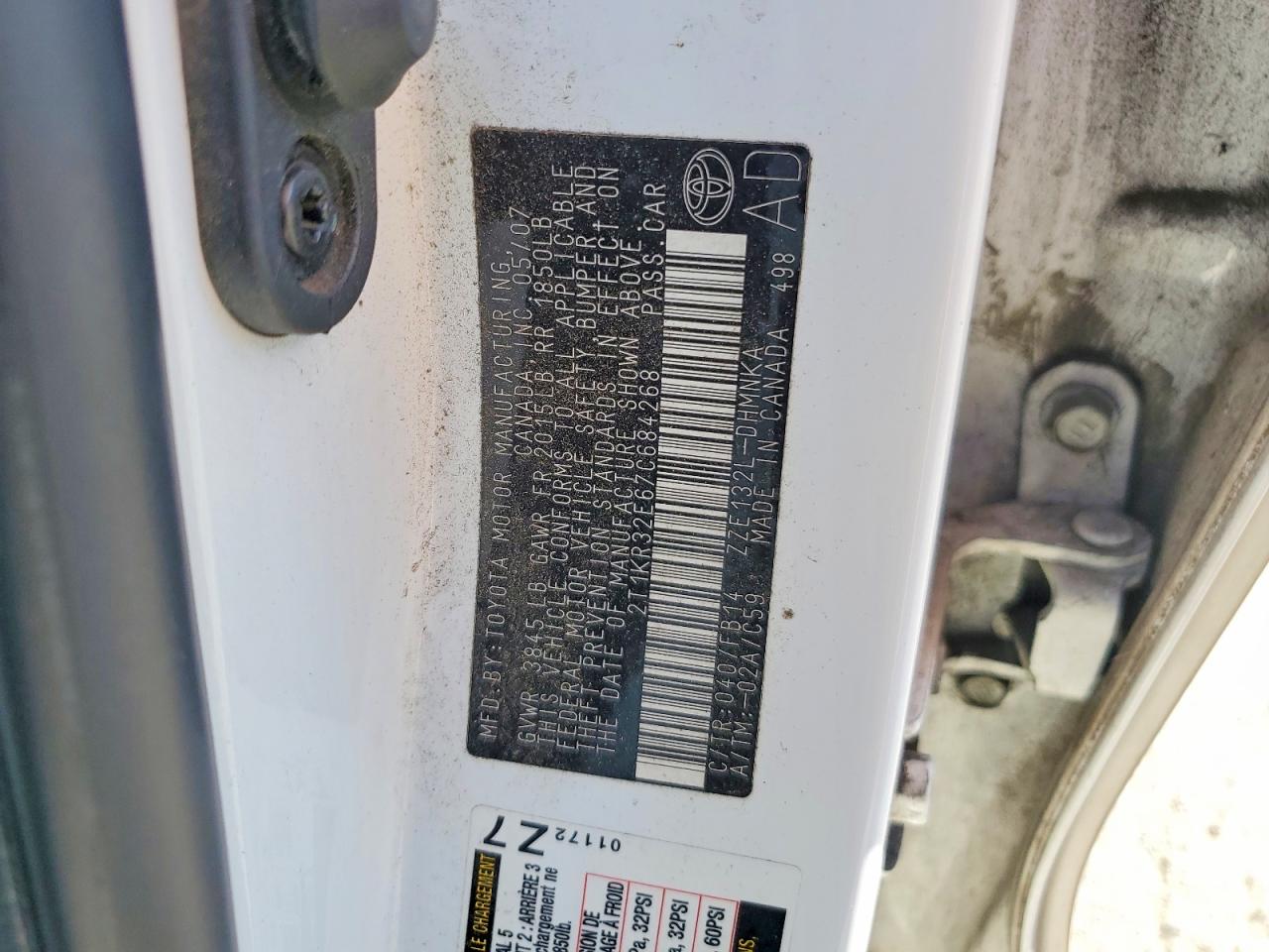 2007 Toyota Corolla Matrix Xr White vin: 2T1KR32E67C684268