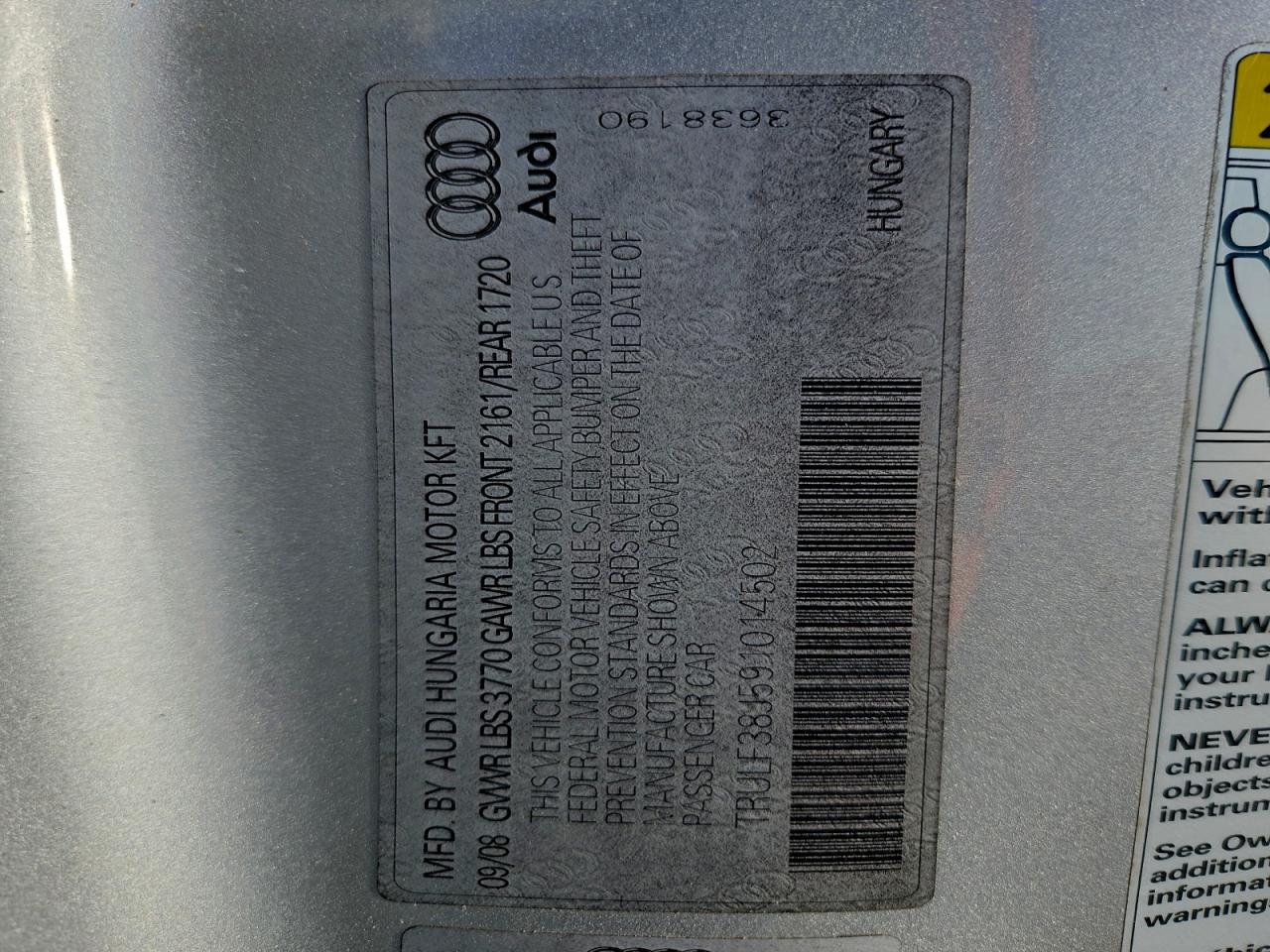 2009 Audi Tt Silver vin: TRULF38J591014502