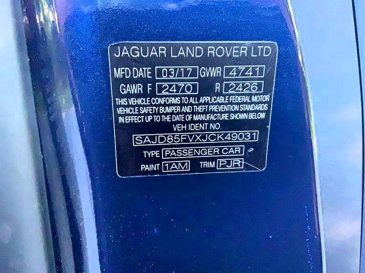 2018 Jaguar F-type R Dynamic Blue vin: SAJD85FVXJCK49031