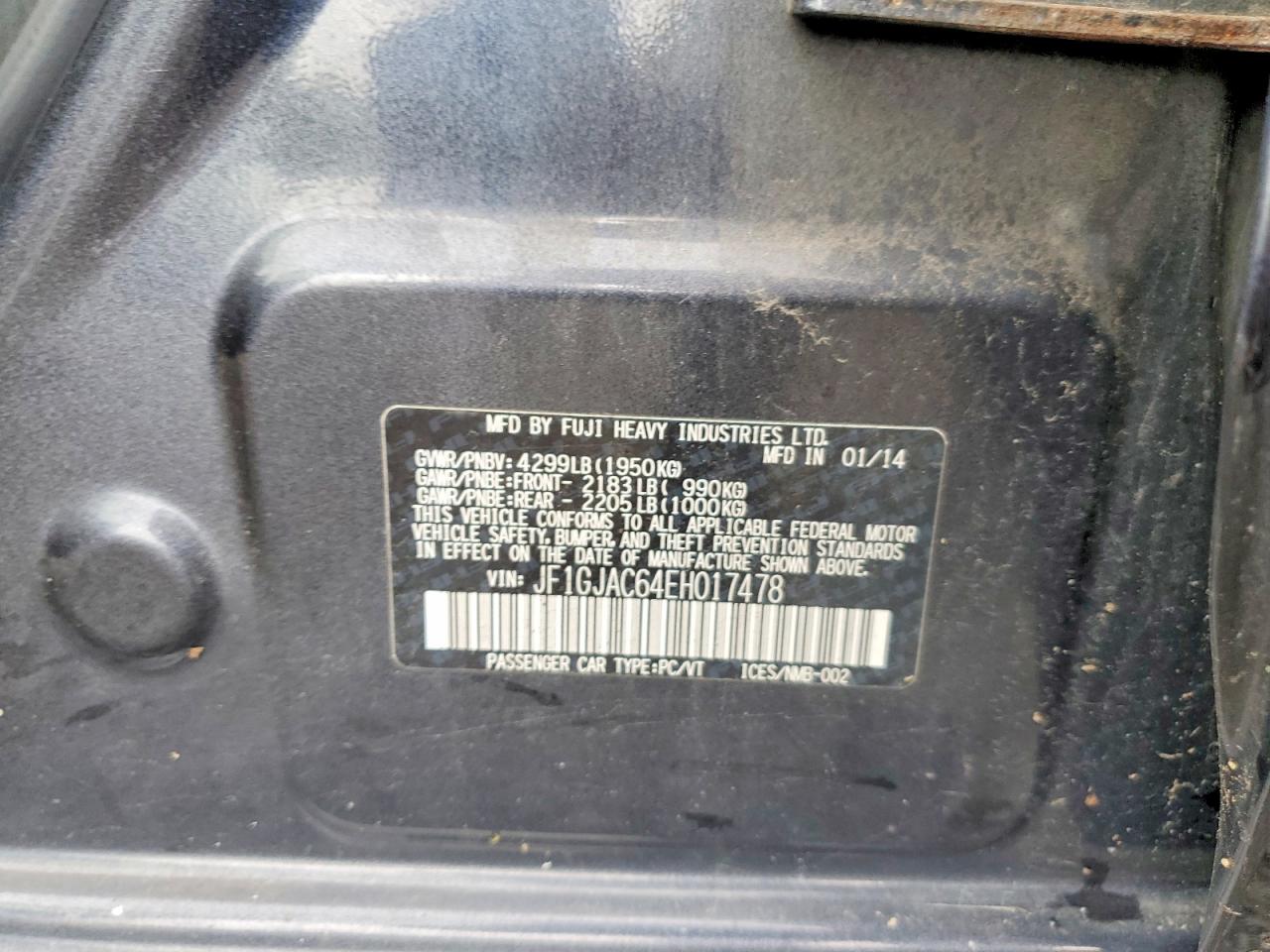 2014 Subaru Impreza Premium Charcoal vin: JF1GJAC64EH017478