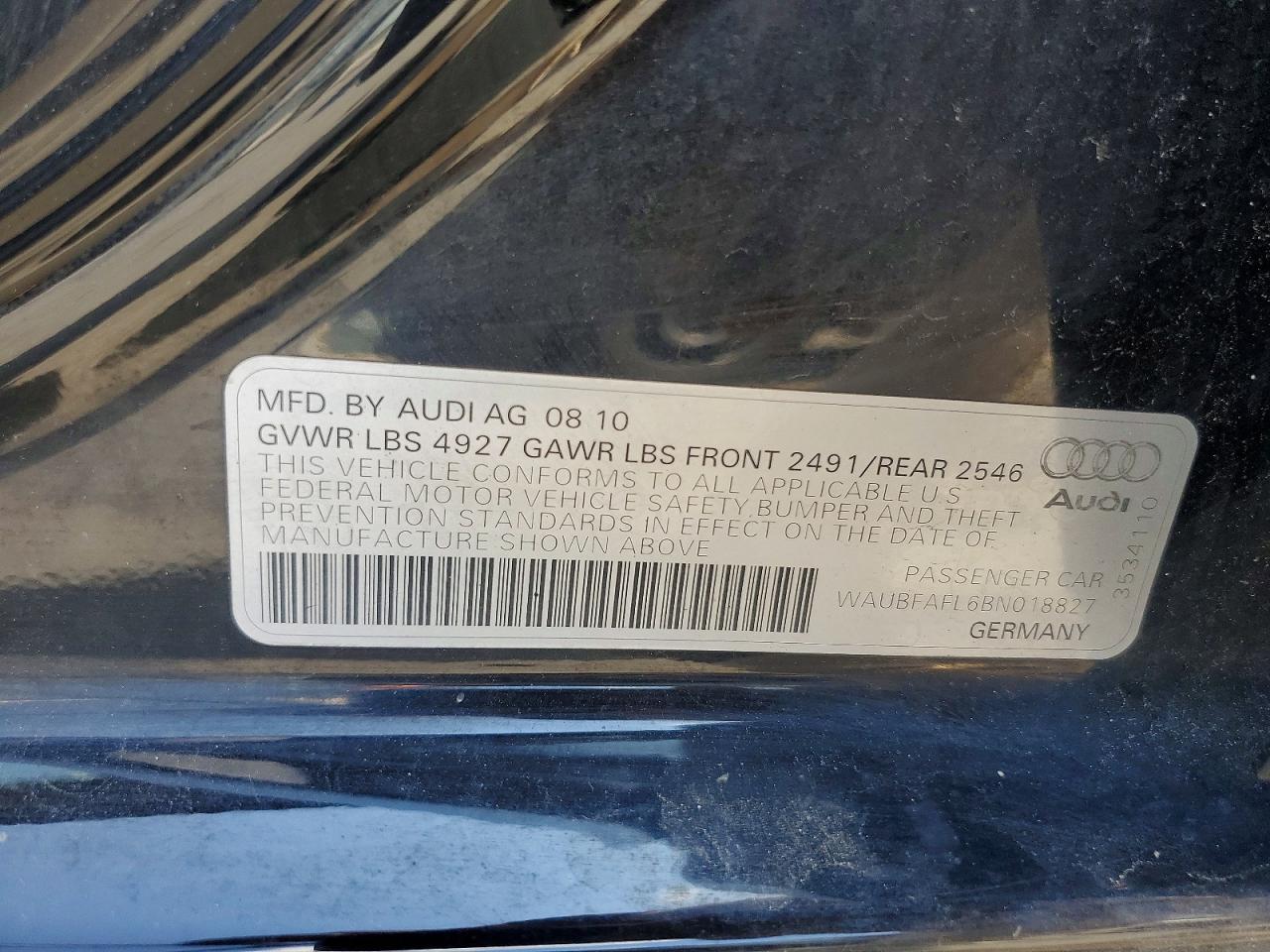 2011 Audi A4 Premium Black vin: WAUBFAFL6BN018827