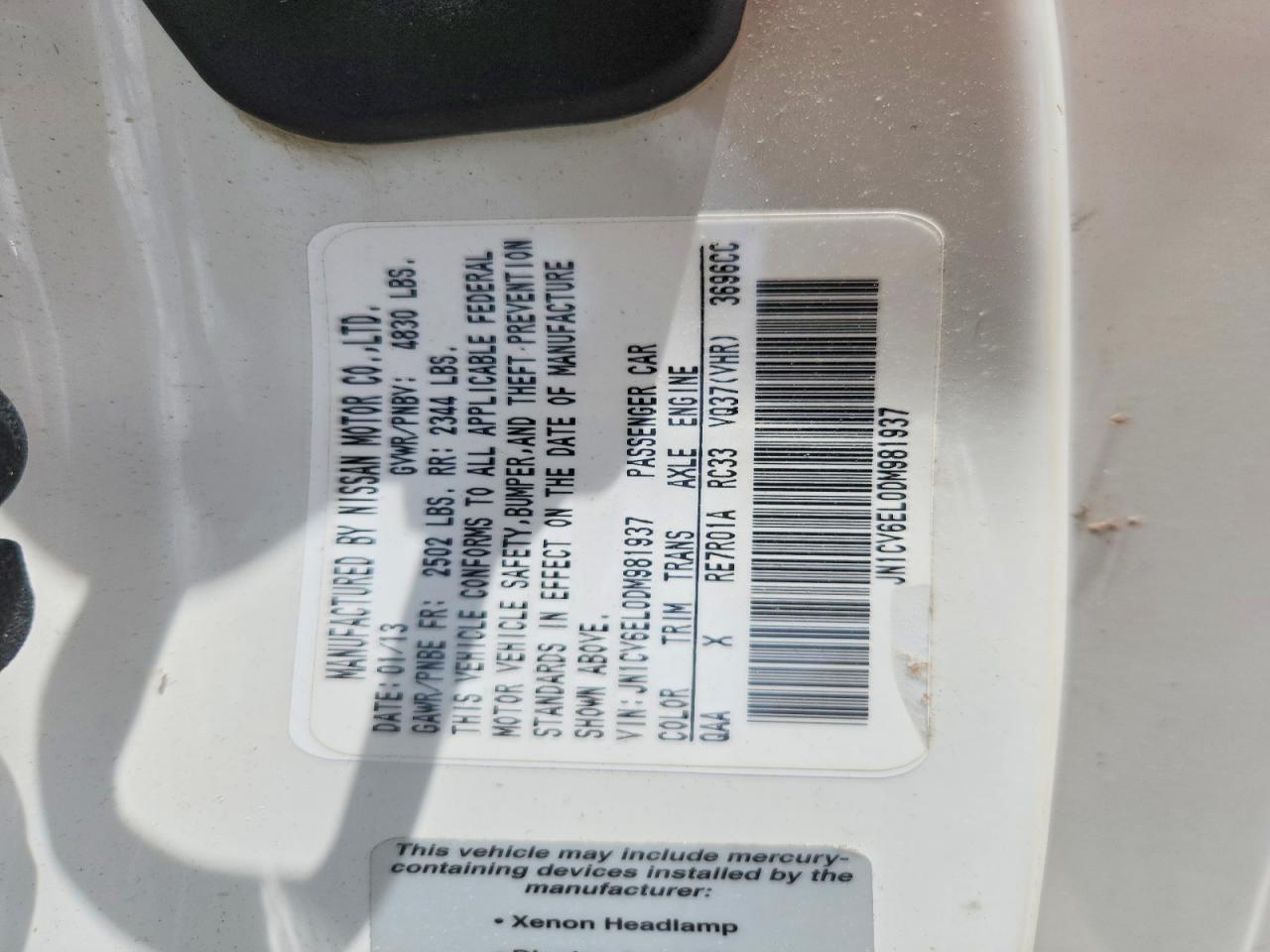 2013 Infiniti G37 Coupe X White vin: JN1CV6EL0DM981937