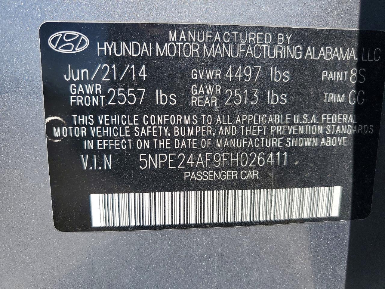 2015 Hyundai Sonata Se Gray vin: 5NPE24AF9FH026411