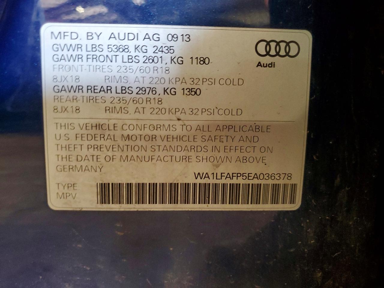 2014 Audi Q5 Premium Plus Blue vin: WA1LFAFP5EA036378