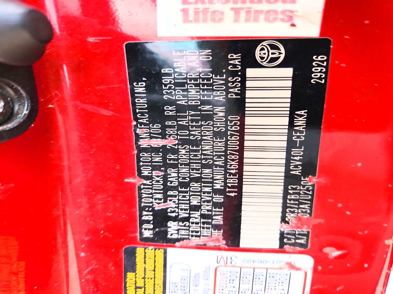 2007 Toyota Camry Le Red vin: 4T1BE46K87U067650