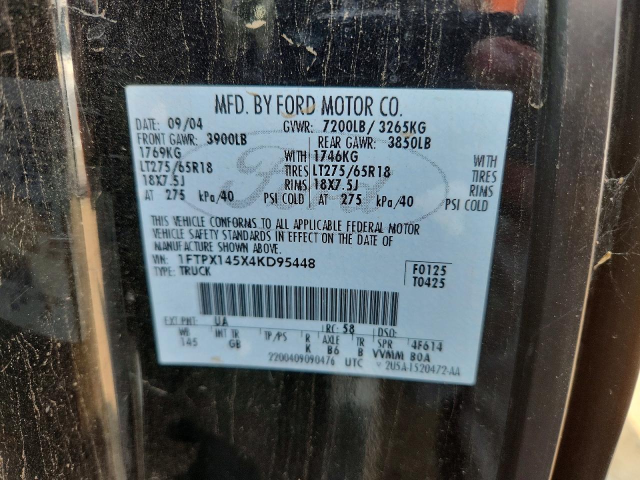 2004 Ford F150 Black vin: 1FTPX145X4KD95448