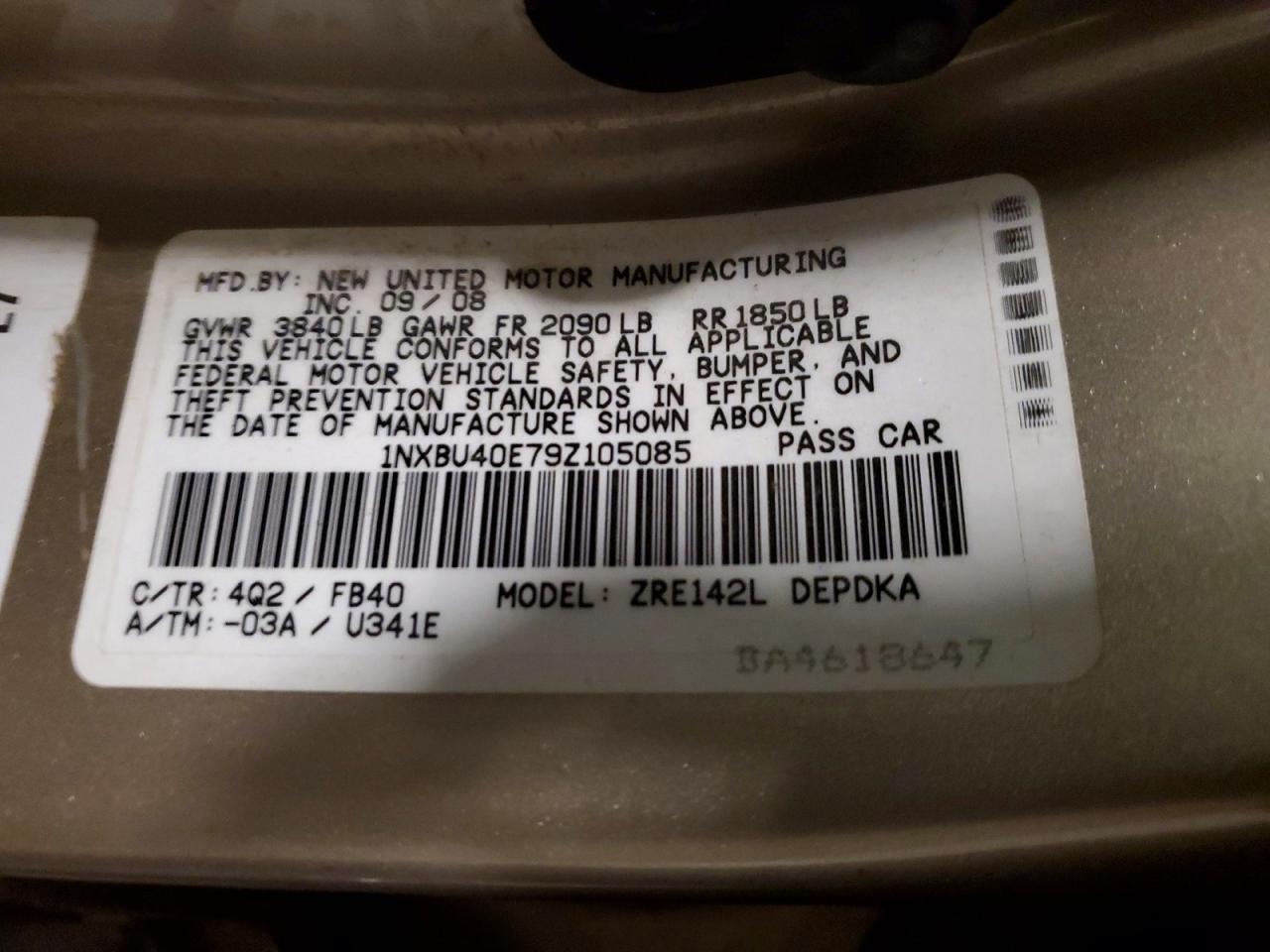 2009 Toyota Corolla Le Gold vin: 1NXBU40E79Z105085
