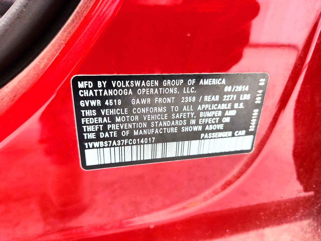 2015 Volkswagen Passat Se Red vin: 1VWBS7A37FC014017