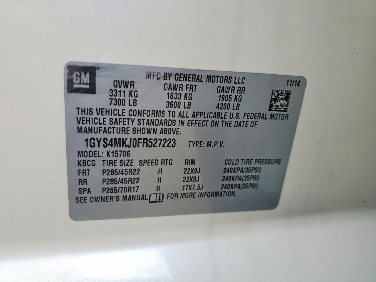 2015 Cadillac Escalade Luxury Белый vin: 1GYS4MKJ0FR527223