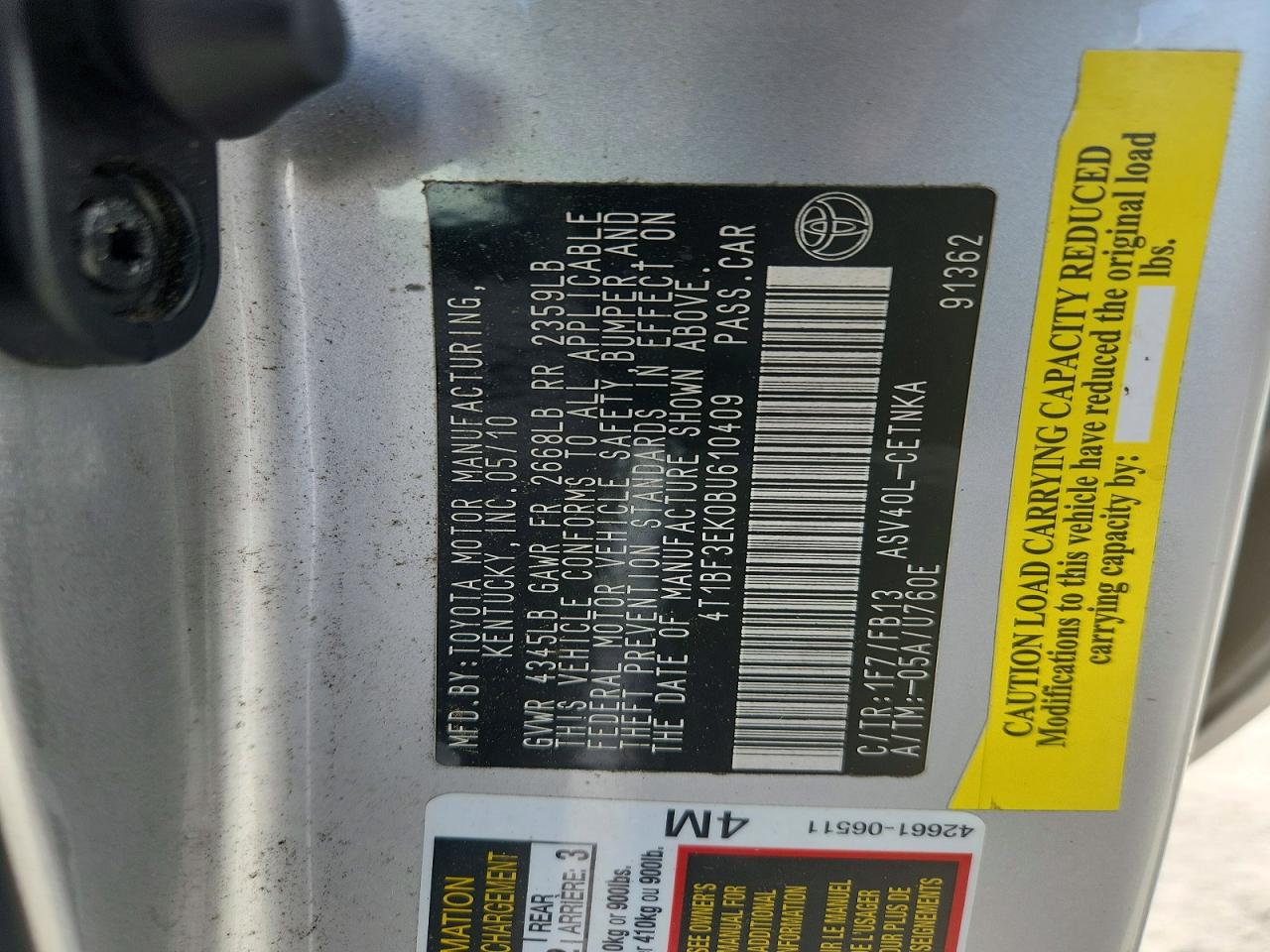 2011 Toyota Camry Le Silver vin: 4T1BF3EK0BU610409