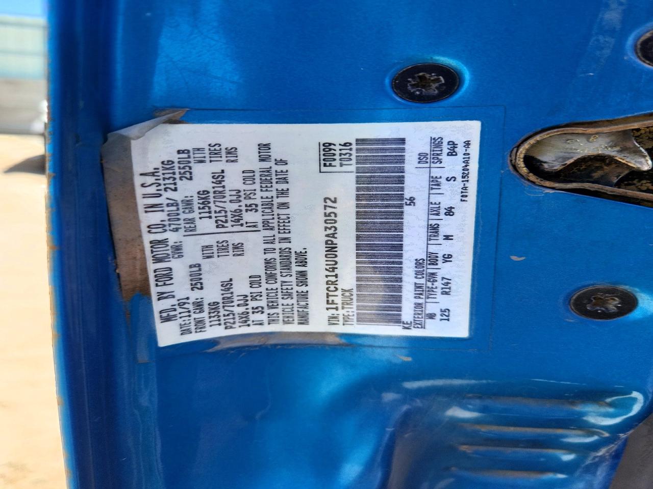 1992 Ford Ranger Blue vin: 1FTCR14U0NPA30572