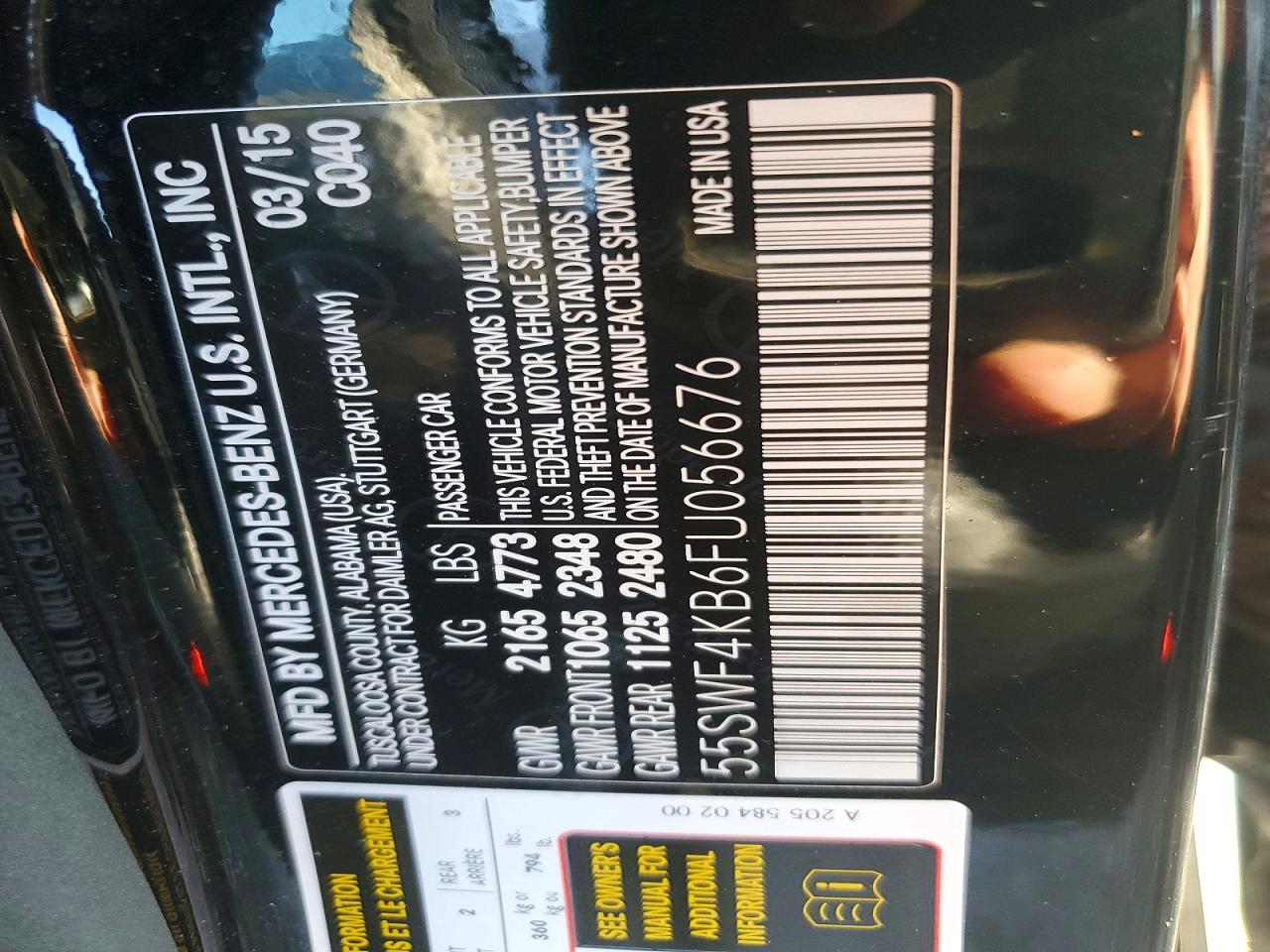 2015 Mercedes-benz C 300 4matic Black vin: 55SWF4KB6FU056676