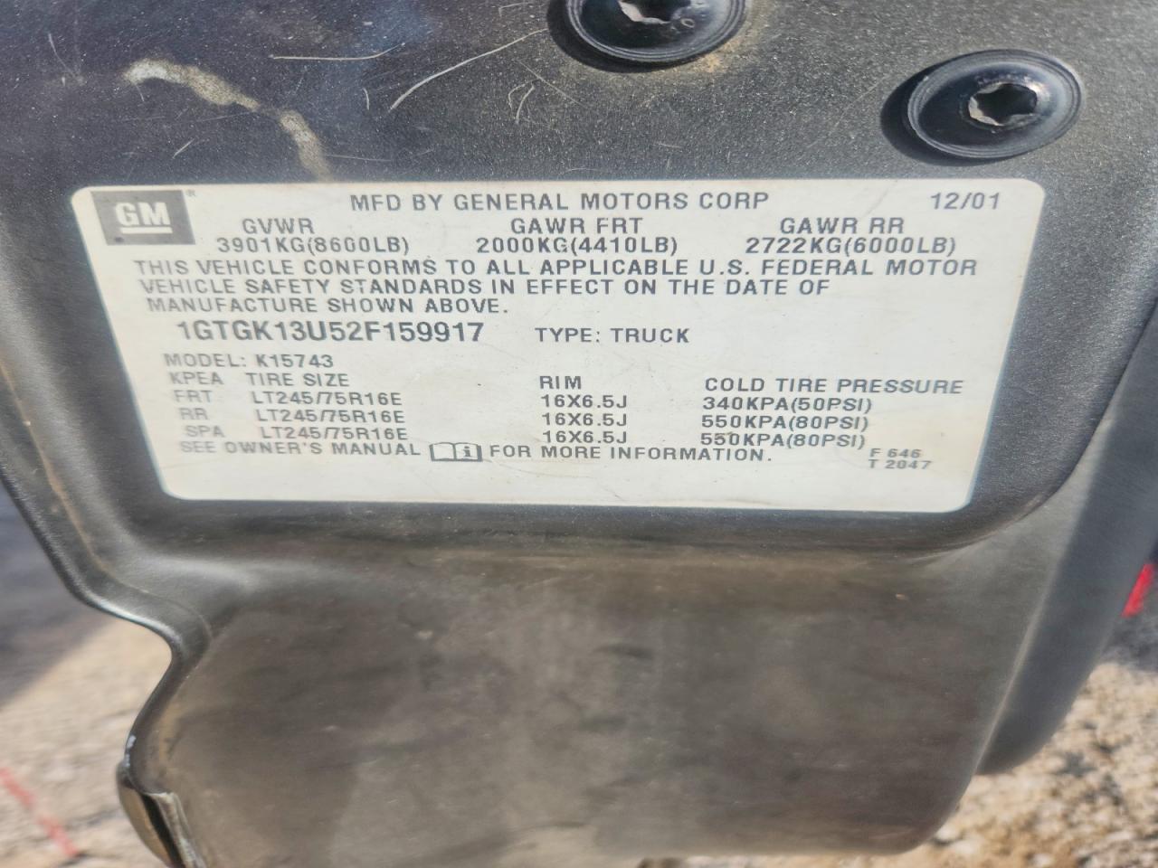 2002 Gmc Sierra K1500 Heavy Duty Gray vin: 1GTGK13U52F159917