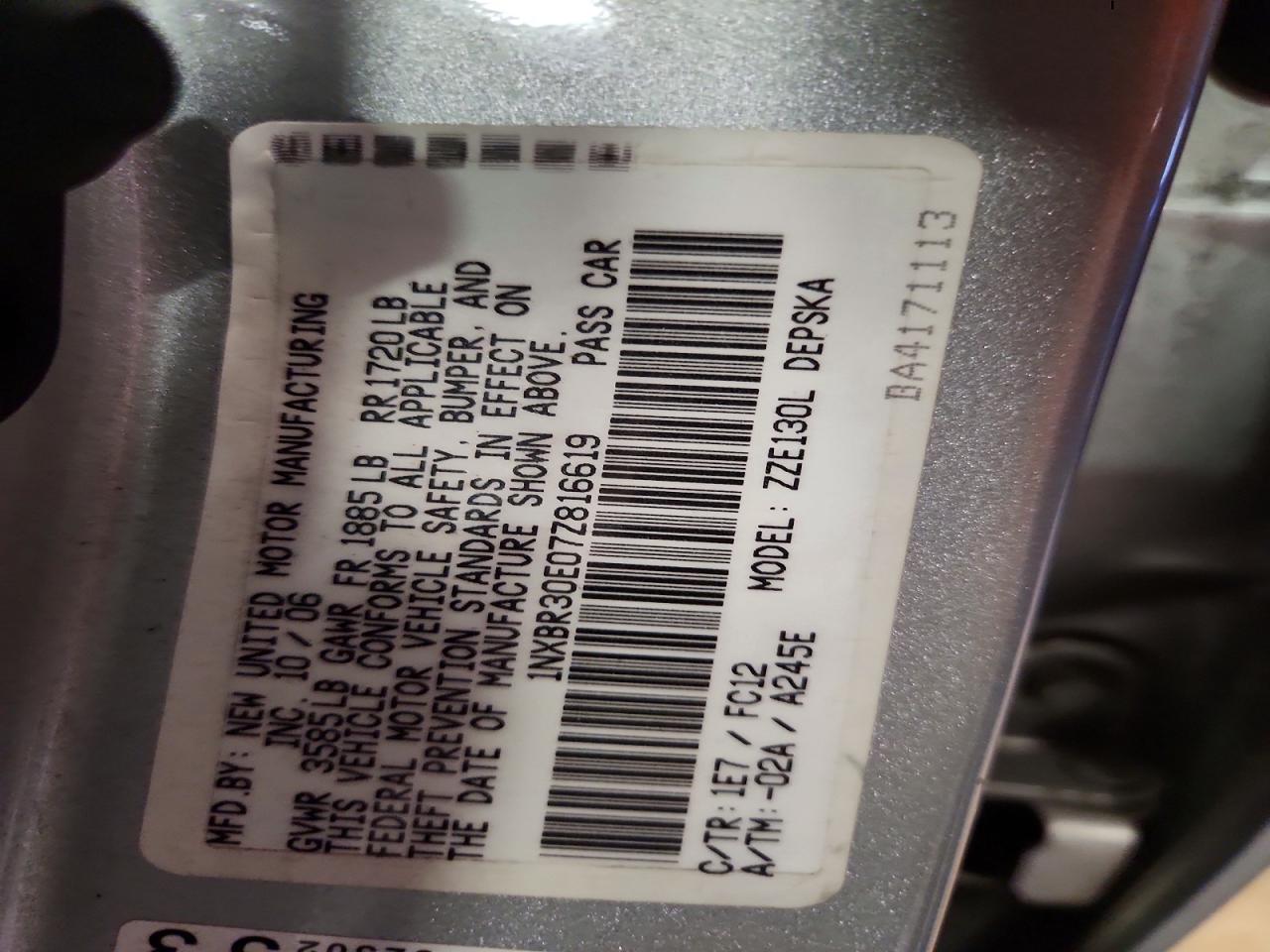 2007 Toyota Corolla S Silver vin: 1NXBR30E07Z816619