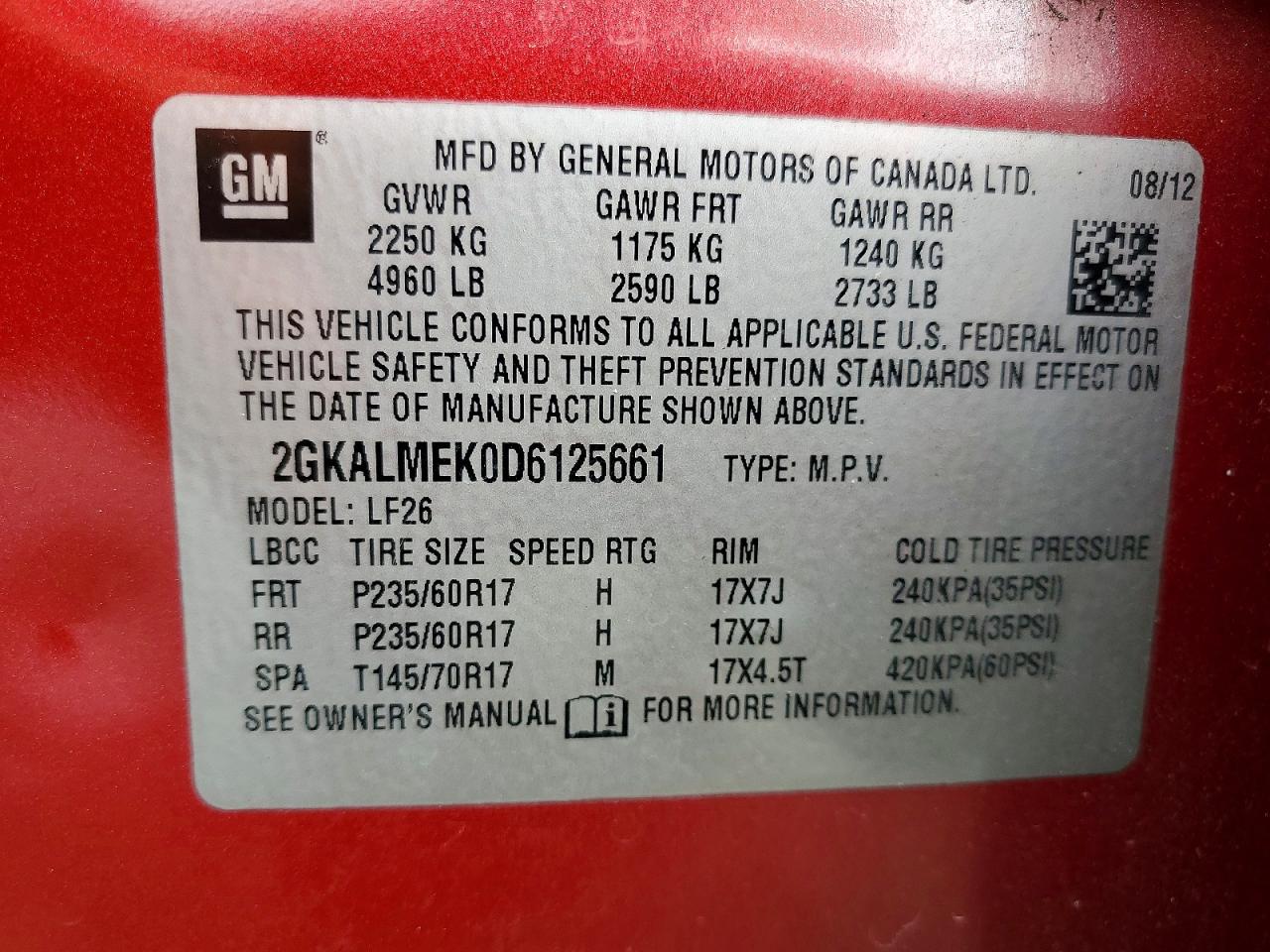 2013 Gmc Terrain Sle Red vin: 2GKALMEK0D6125661