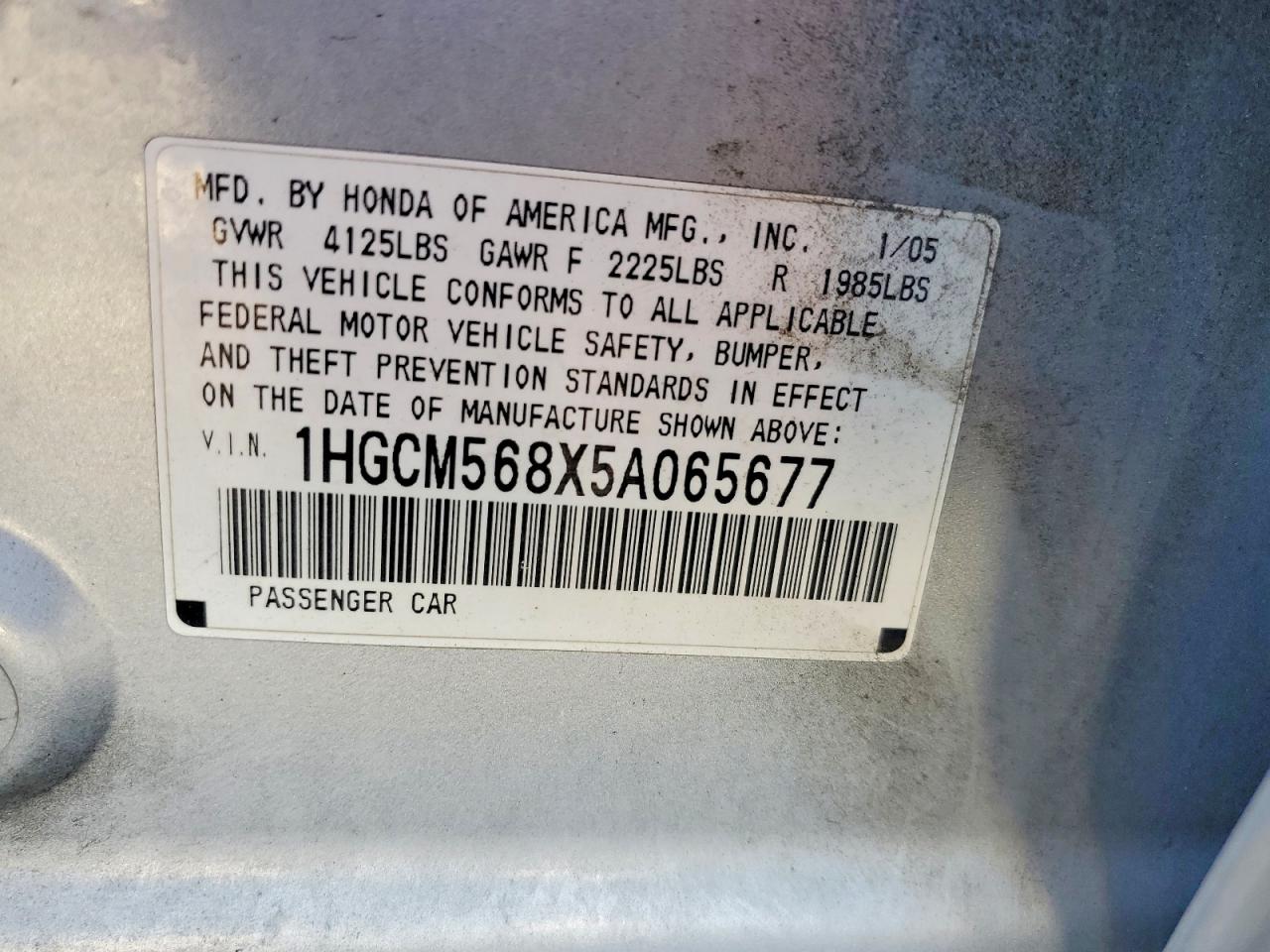 2005 Honda Accord Ex Silver vin: 1HGCM568X5A065677
