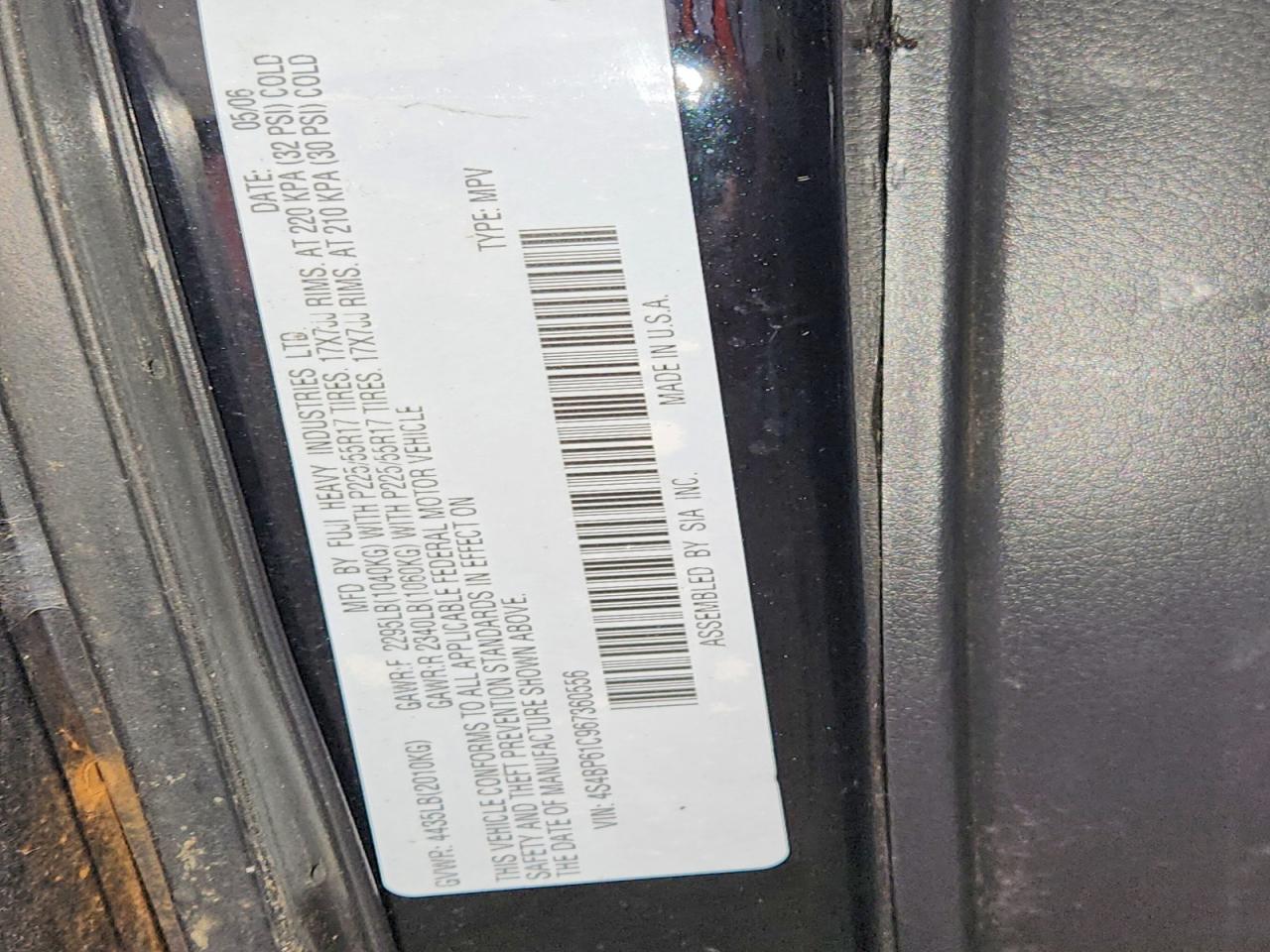 2006 Subaru Legacy Outback 2.5i Black vin: 4S4BP61C967360556