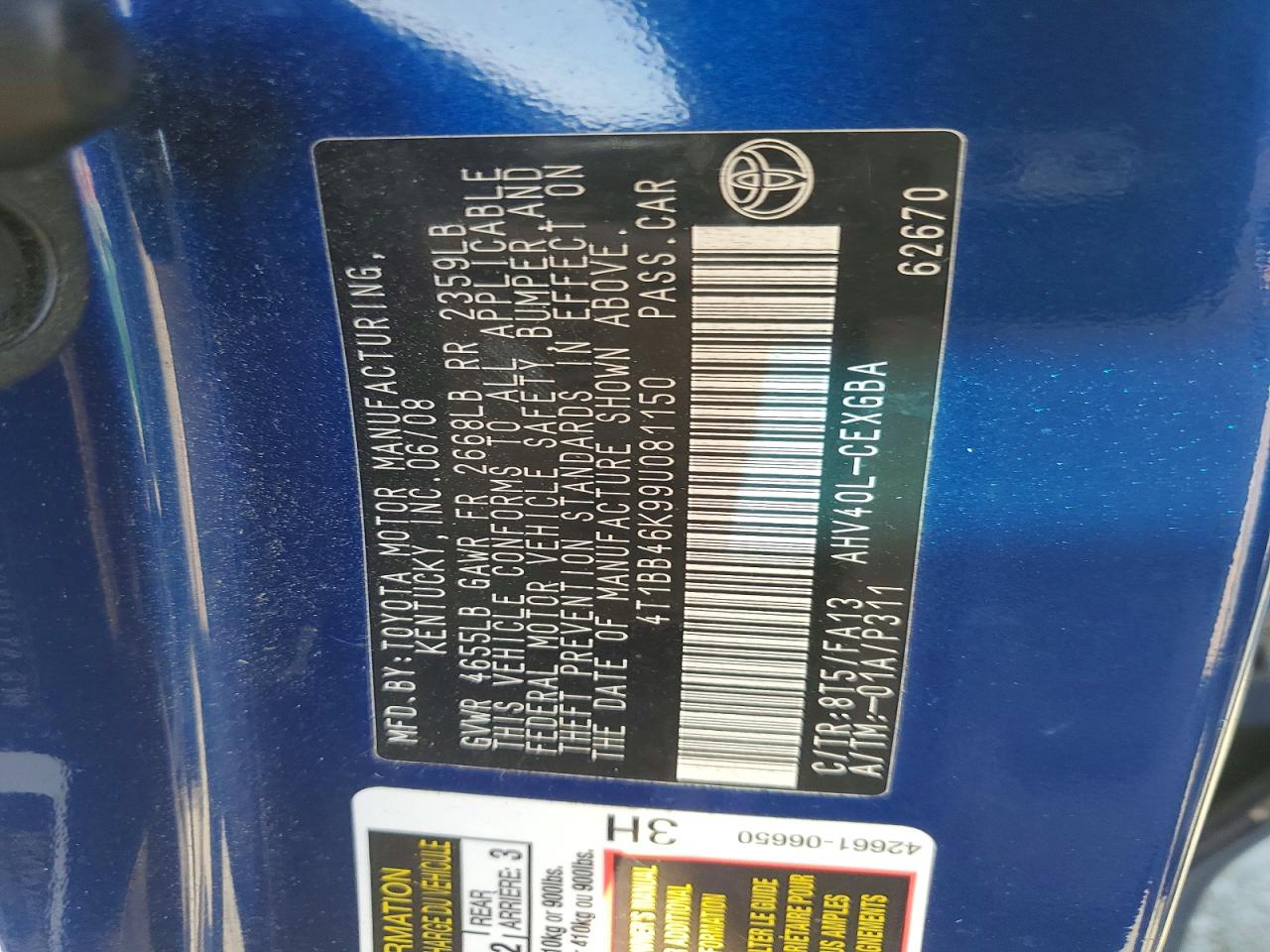 2009 Toyota Camry Hybrid Blue vin: 4T1BB46K99U081150