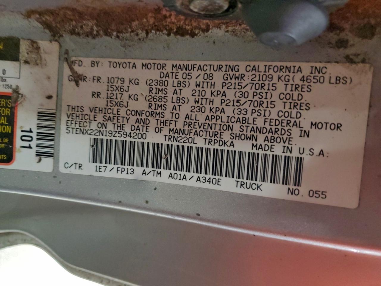 2009 Toyota Tacoma Silver vin: 5TENX22N19Z594200