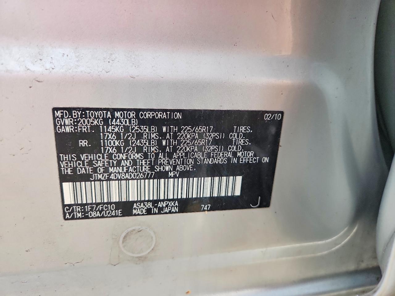 2010 Toyota Rav4 Base Silver vin: JTMZF4DV8AD026777