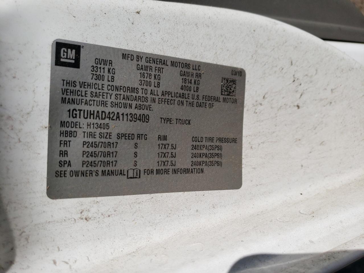 2010 Gmc Savana G1500 White vin: 1GTUHAD42A1139409