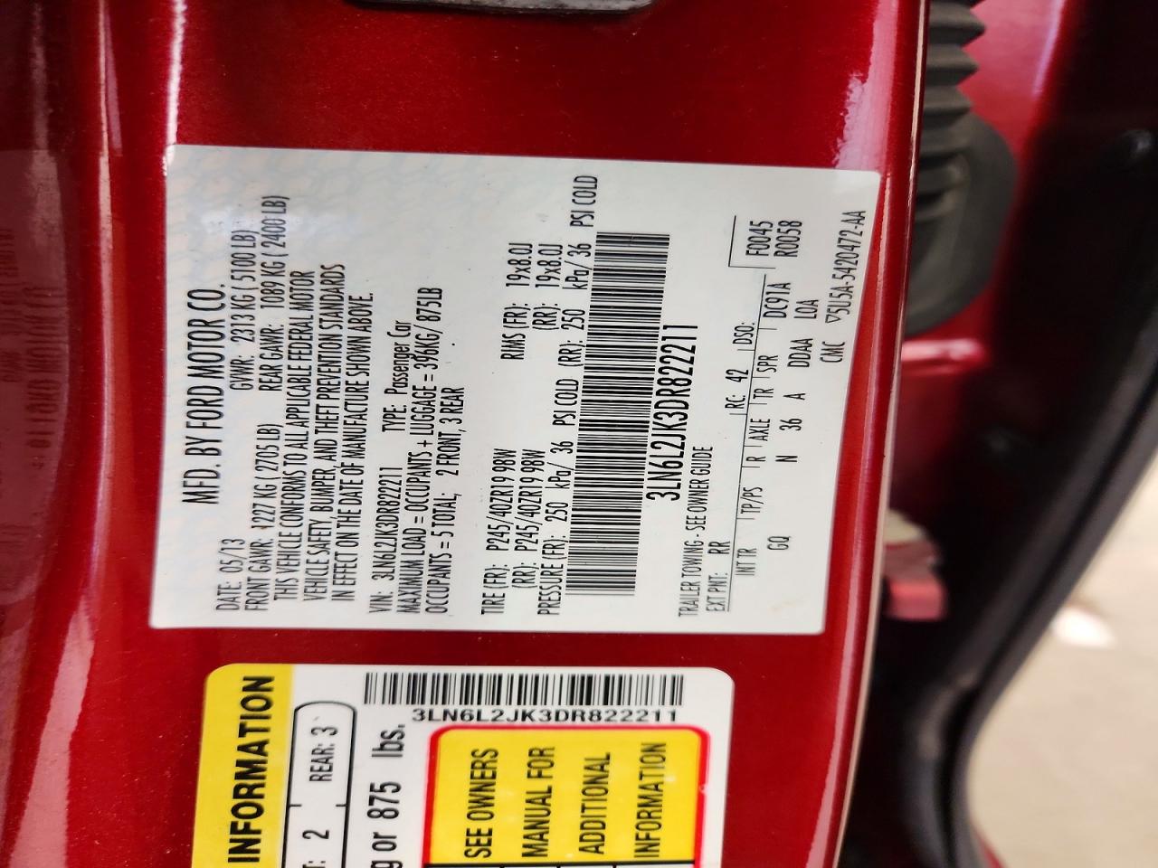2013 Lincoln Mkz Red vin: 3LN6L2JK3DR822211