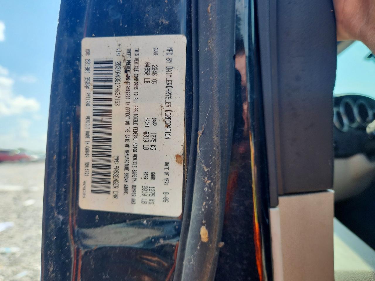 2007 Dodge Charger Se Black vin: 2B3KA43G17H637153