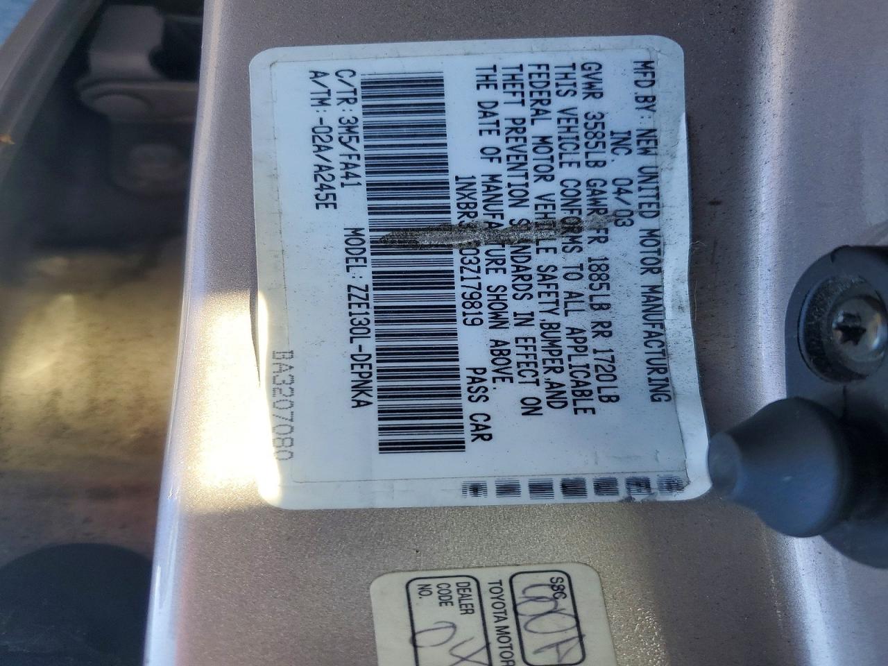 2003 Toyota Corolla Le Silver vin: 1NXBR32E03Z179819