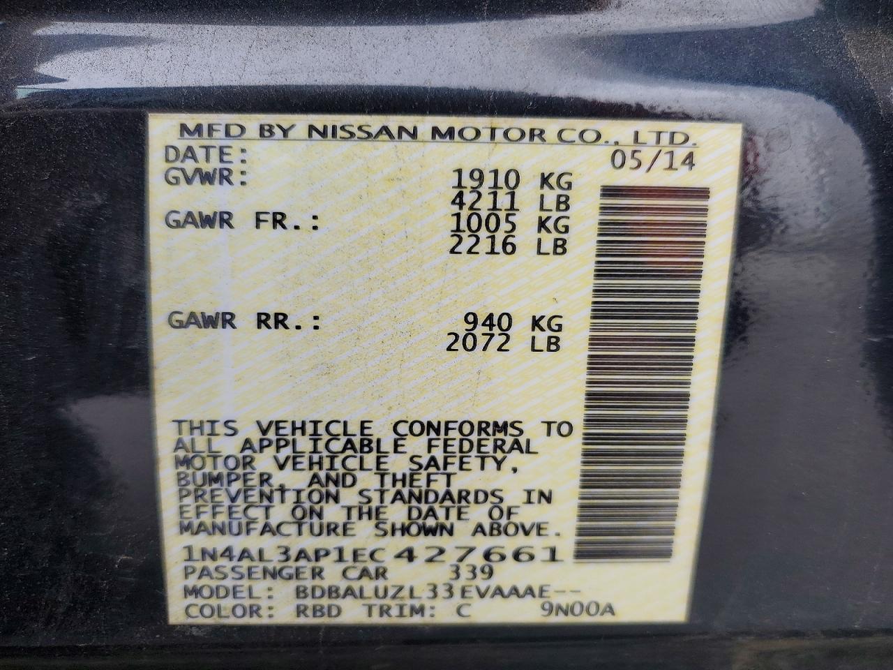 2014 Nissan Altima 2.5 Sv Gray vin: 1N4AL3AP1EC427661