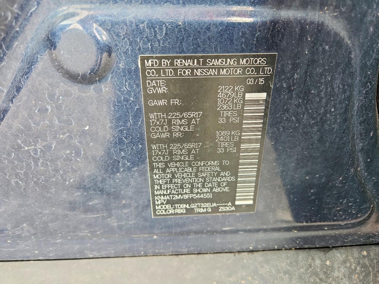 2015 Nissan Rogue Sv Blue vin: KNMAT2MV8FP544551