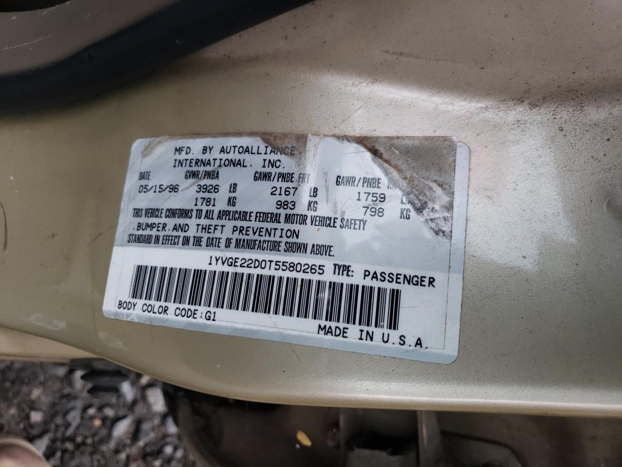 1996 Mazda 626 Es Gold vin: 1YVGE22D0T5580265