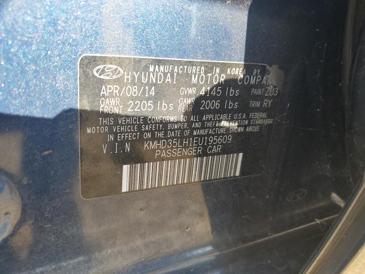 2014 Hyundai Elantra Gt Base Blue vin: KMHD35LH1EU195609