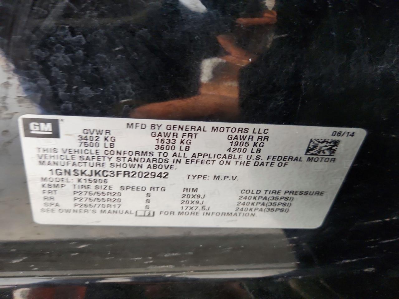 2015 Chevrolet Suburban K1500 Lt Black vin: 1GNSKJKC3FR202942