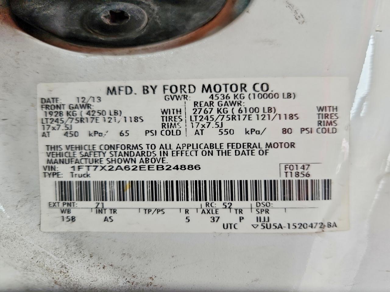 2014 Ford F250 Super Duty White vin: 1FT7X2A62EEB24886