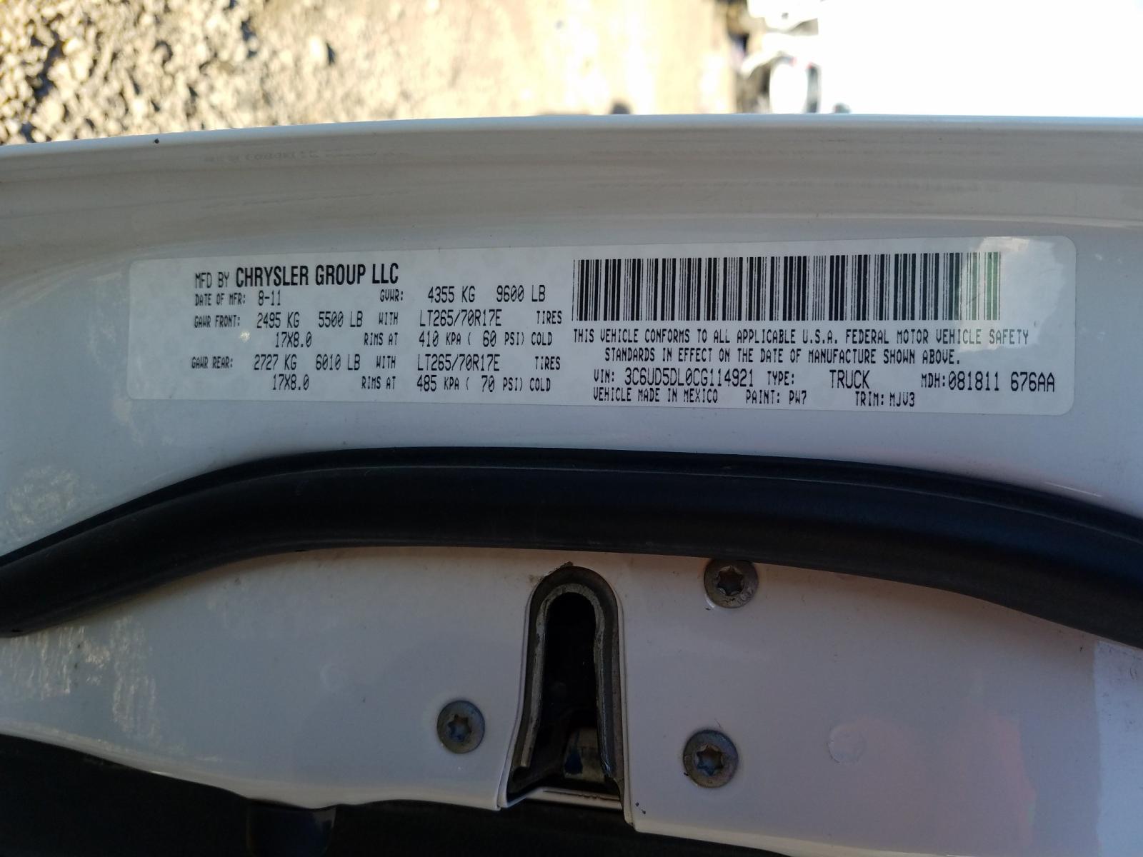 2012 Dodge Ram 2500 Slt White vin: 3C6UD5DL0CG114921