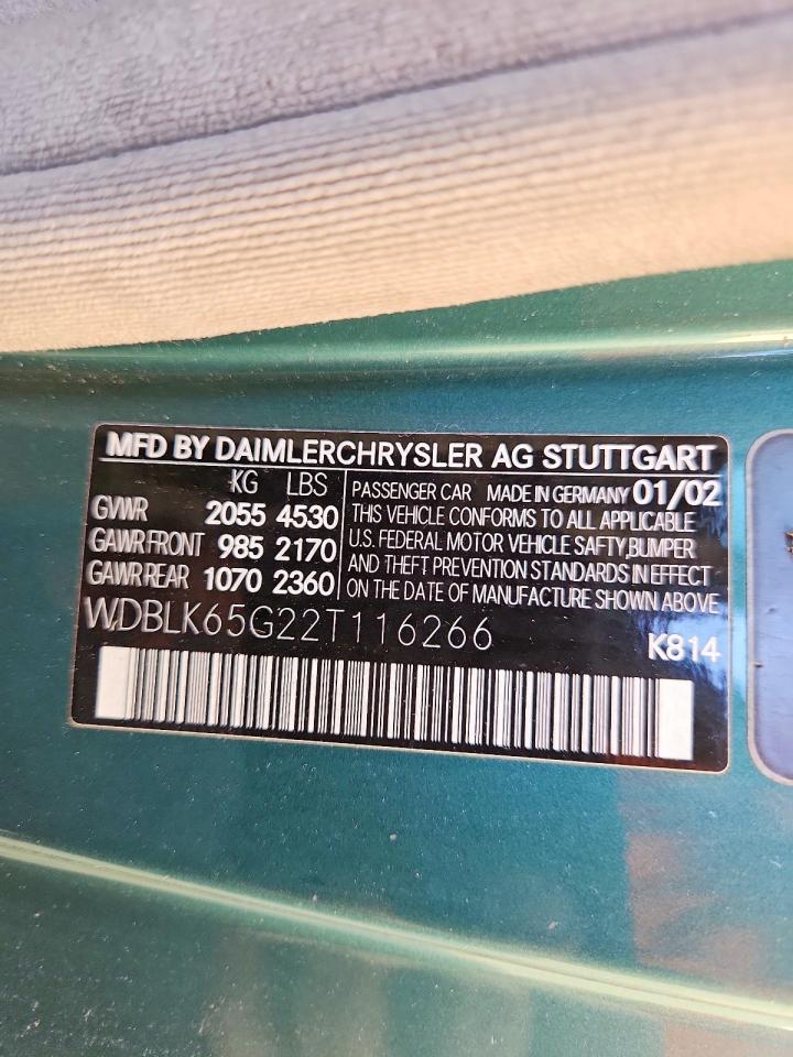 2002 Mercedes-benz Clk 320 Green vin: WDBLK65G22T116266