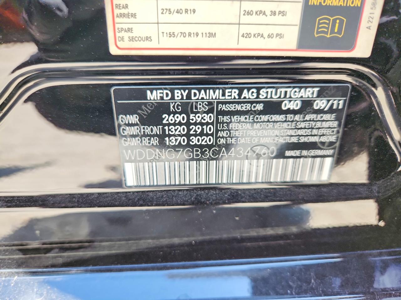 2012 Mercedes-benz S S600 Black vin: WDDNG7GB3CA434760