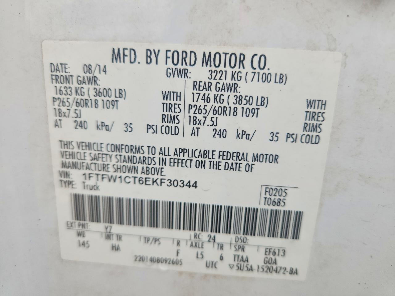 2014 Ford F150 Supercrew White vin: 1FTFW1CT6EKF30344