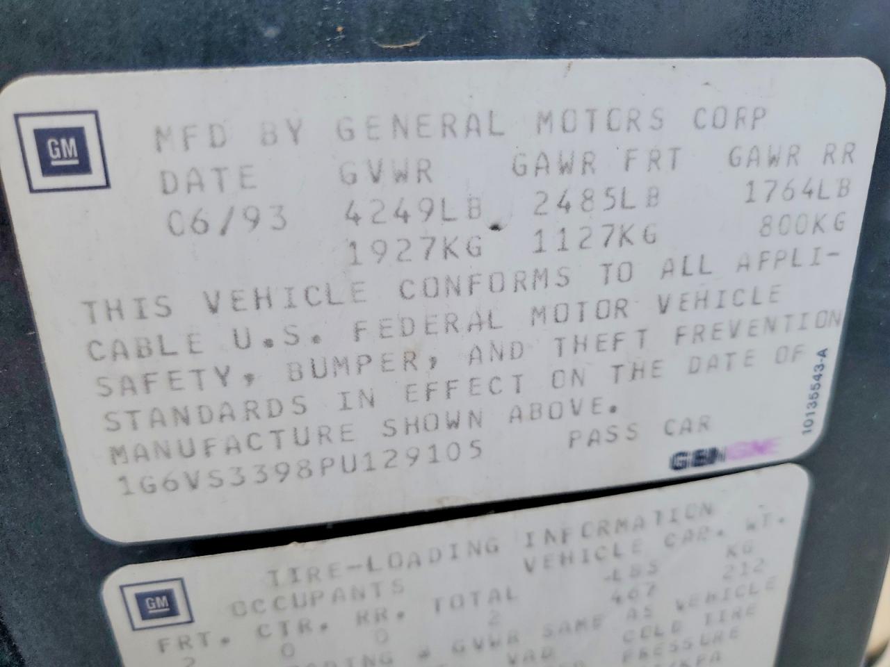 1993 Cadillac Allante Green vin: 1G6VS3398PU129105