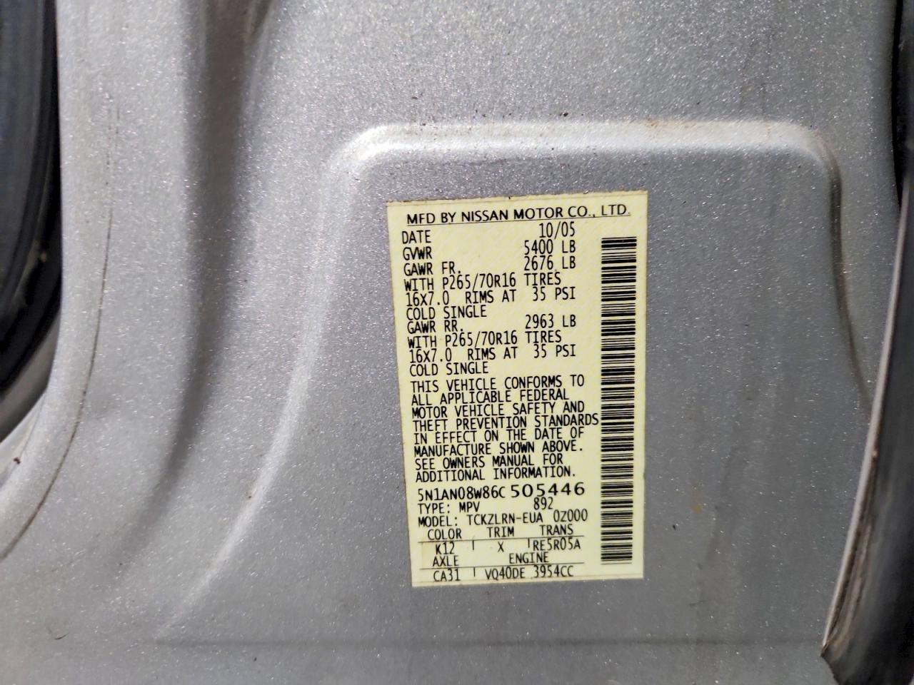 2006 Nissan Xterra X Серебряный vin: 5N1AN08W86C505446